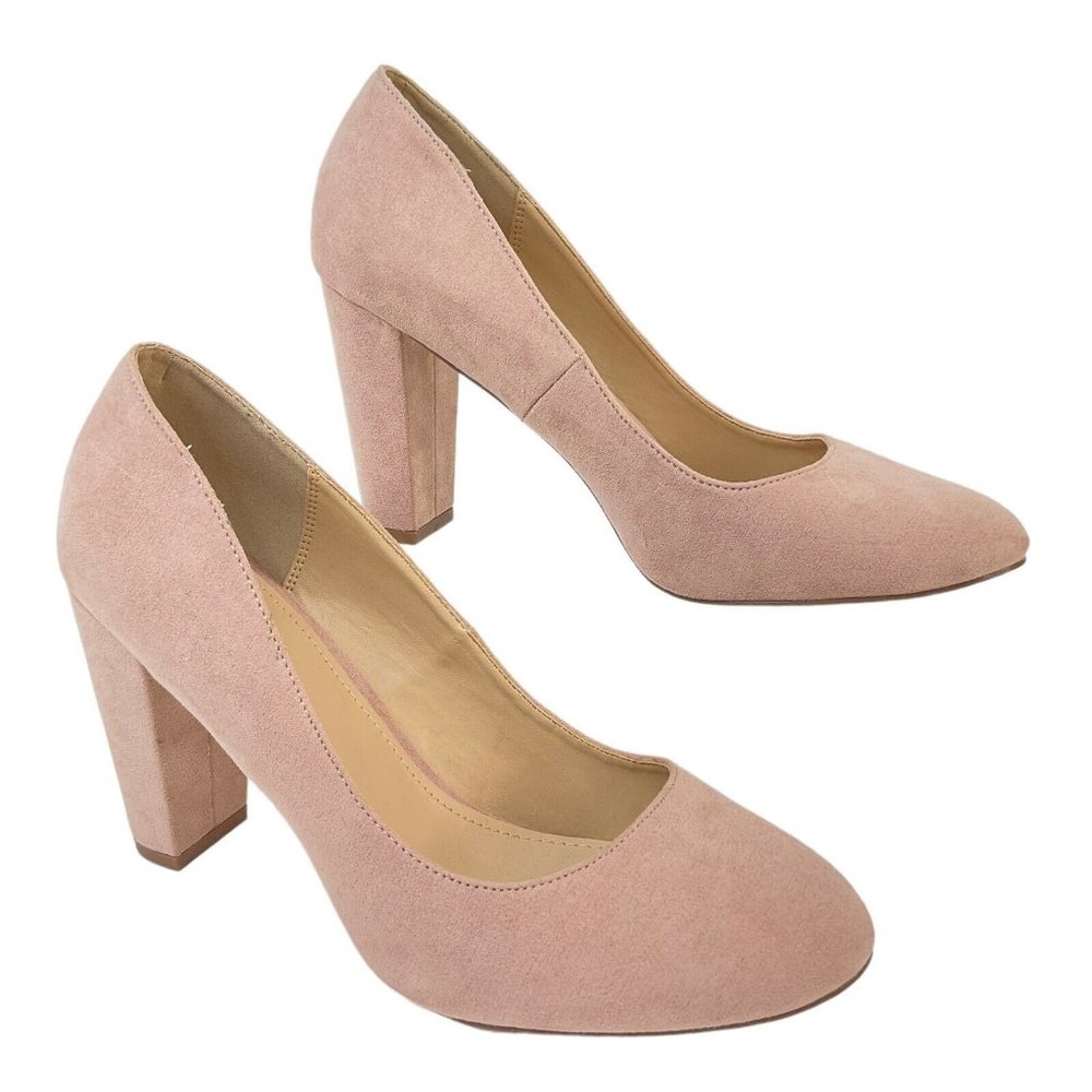 Just Fab Shoes Womens Sz 9.5 Lavinie Heels Faux Suede Blush Pink Block Heel Nwob